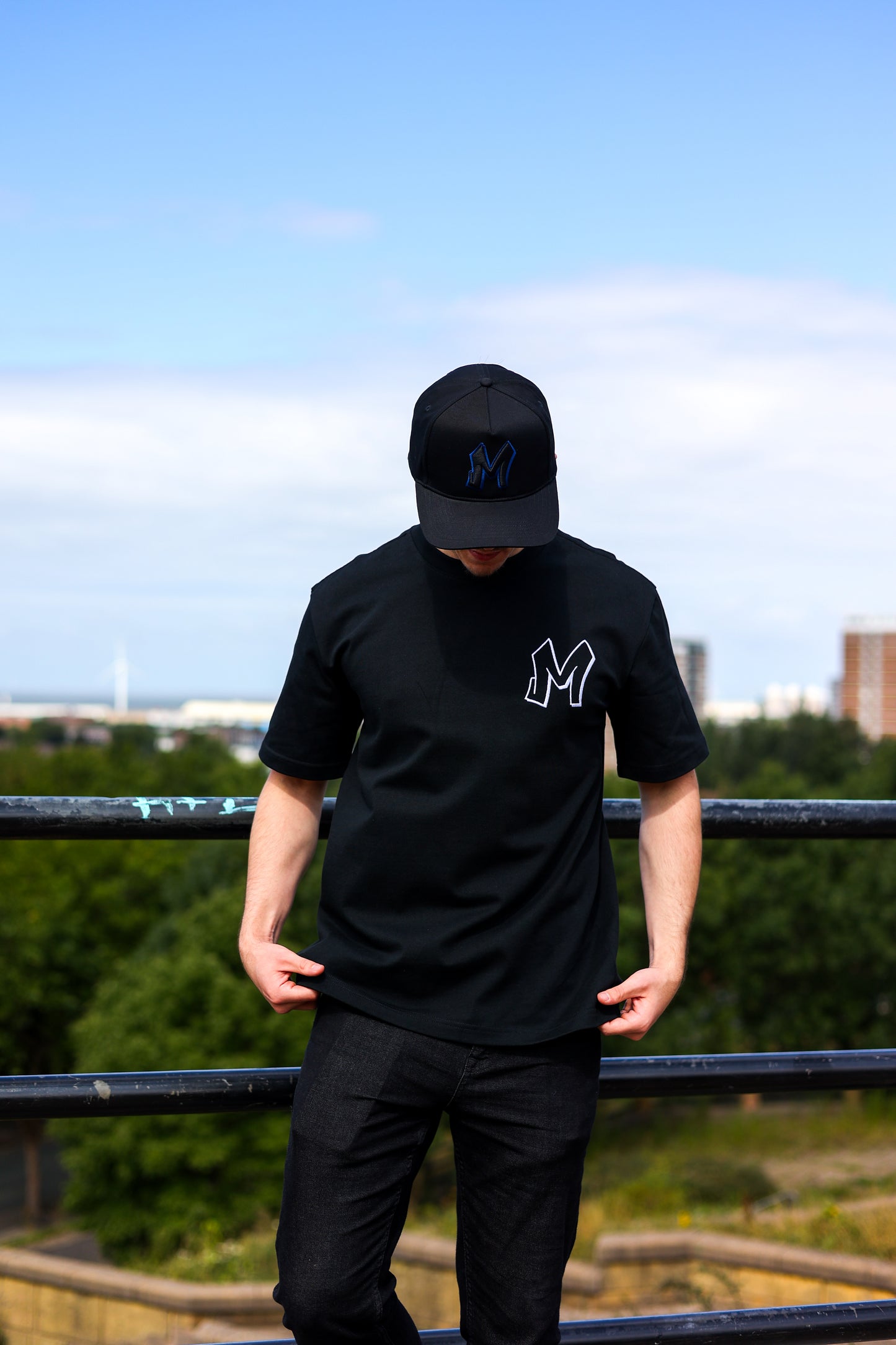 M Logo Black Cap Royal Blue Stitch Contrast