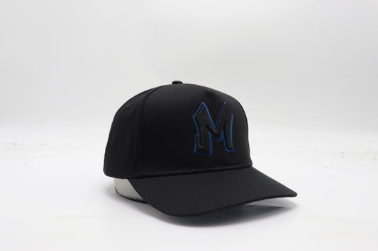 M Logo Black Cap Royal Blue Stitch Contrast