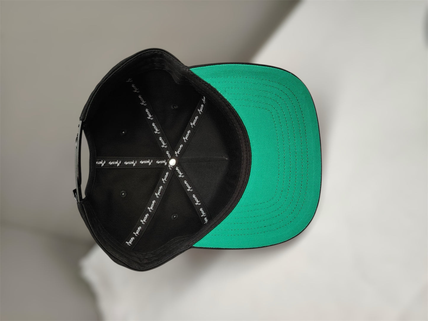 M Logo Black Cap Green Stitch Contrast
