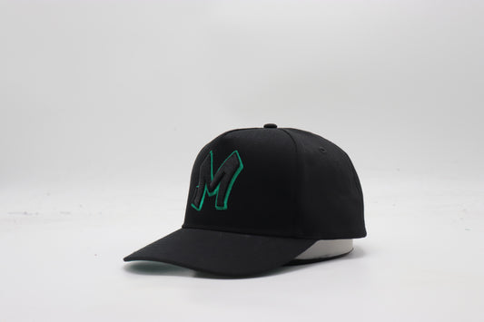 M Logo Black Cap Green Stitch Contrast