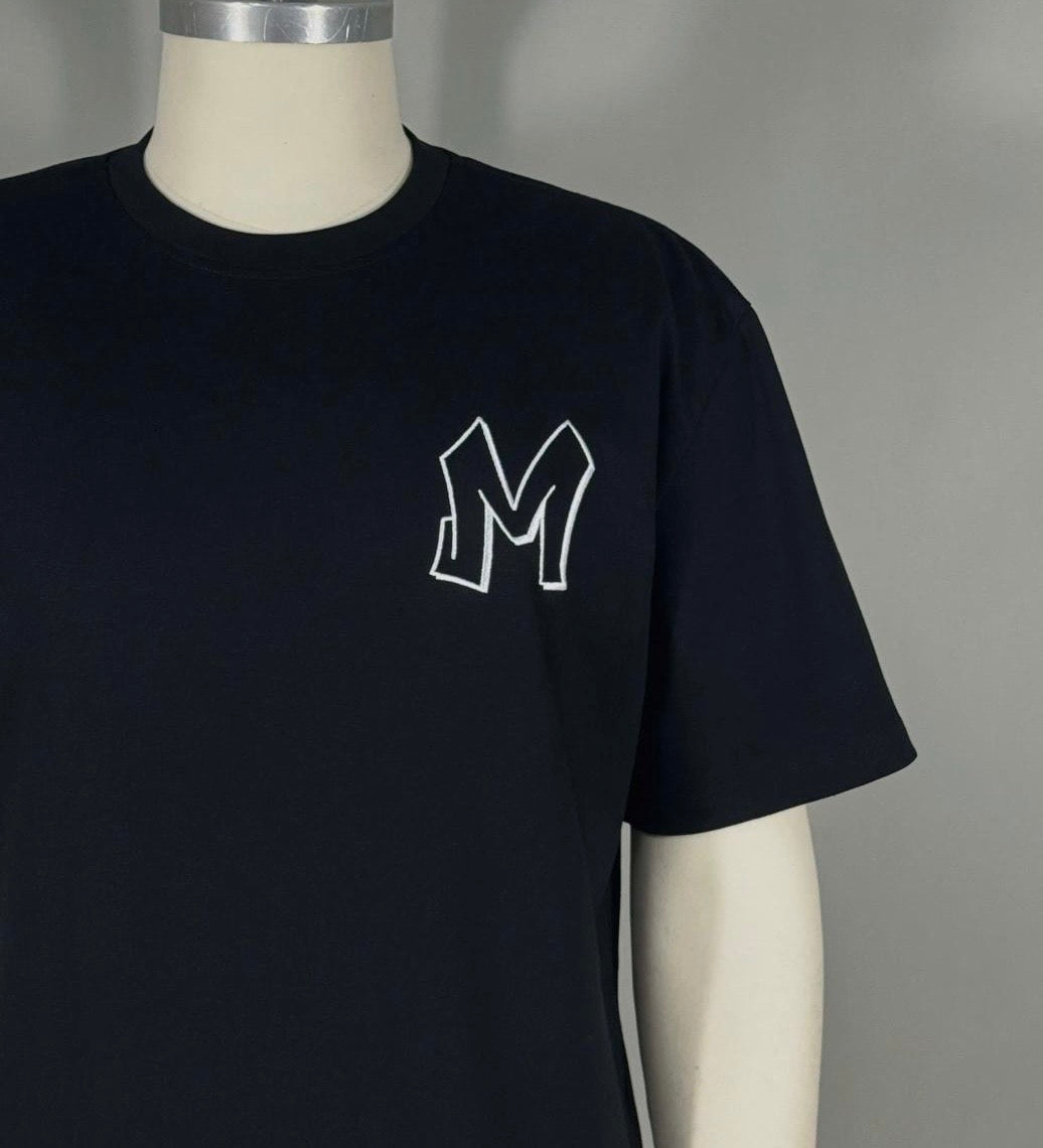 M Logo Black T-Shirt White Stitch Contrast
