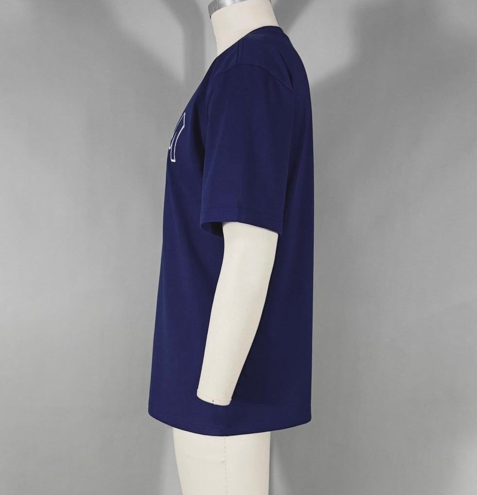 M Logo Navy T-Shirt White Stitch Contrast