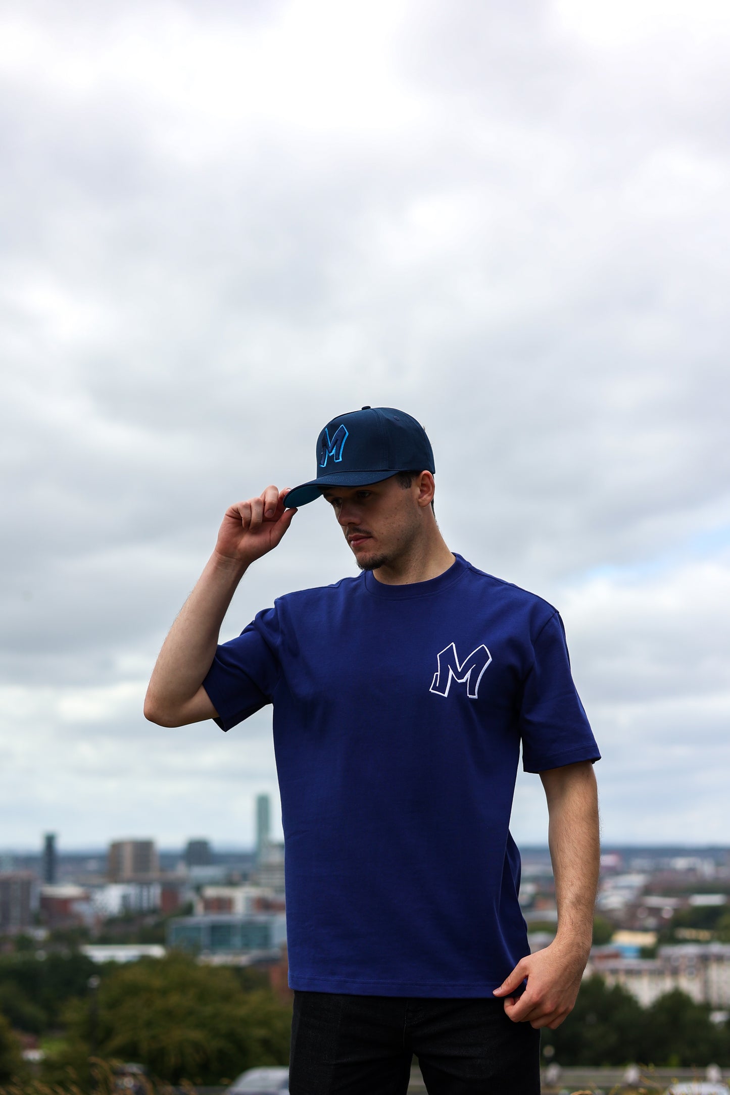M Logo Navy T-Shirt White Stitch Contrast