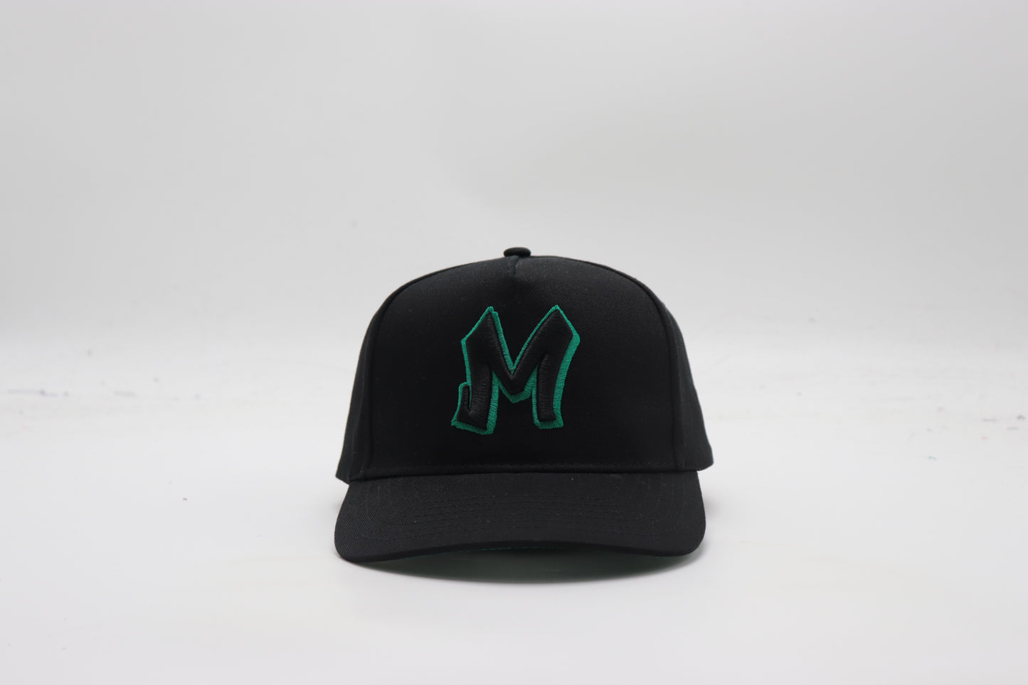 M Logo Black Cap Green Stitch Contrast