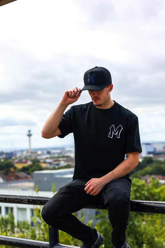 M Logo Black T-Shirt White Stitch Contrast