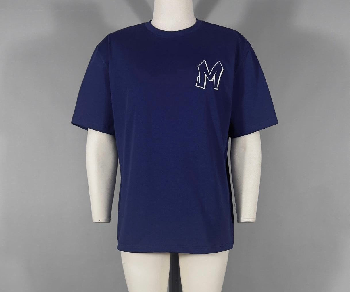 M Logo Navy T-Shirt White Stitch Contrast