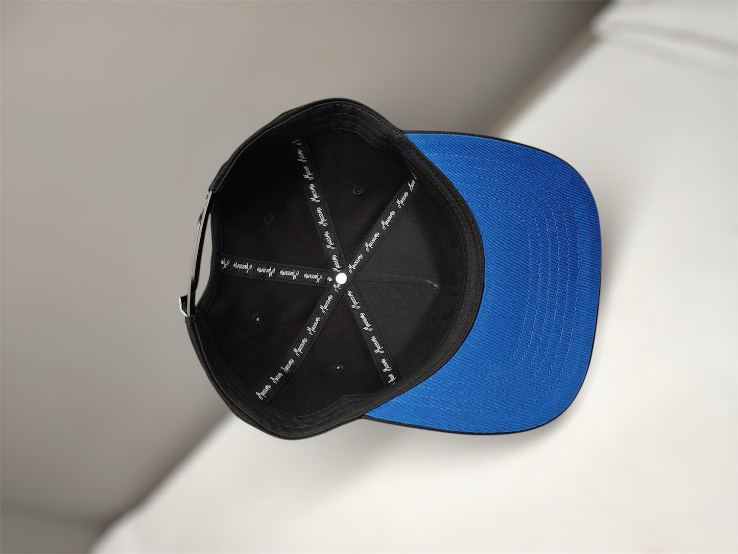 M Logo Black Cap Royal Blue Stitch Contrast