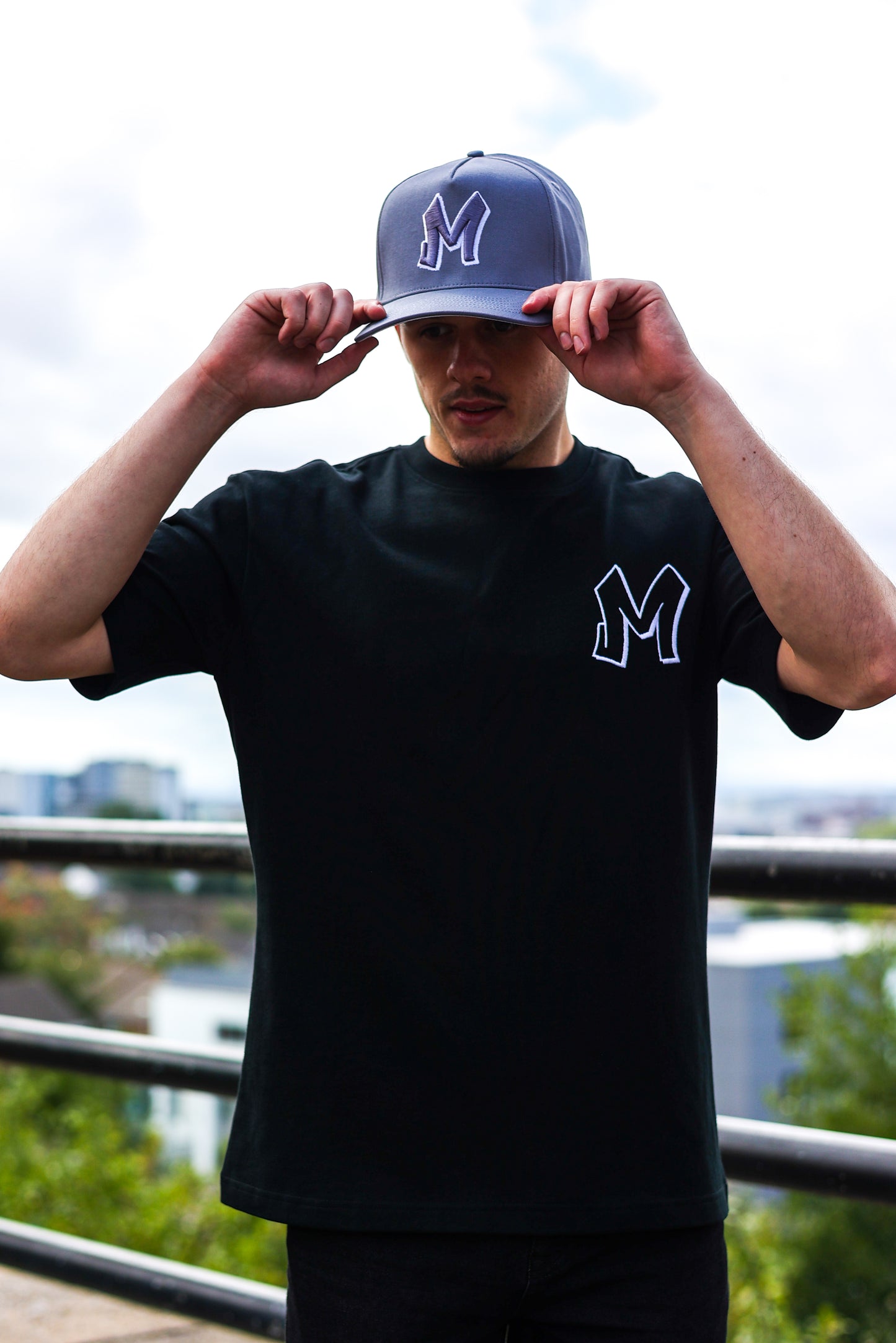 M Logo Black T-Shirt White Stitch Contrast