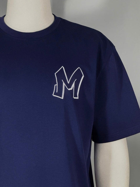 M Logo Navy T-Shirt White Stitch Contrast