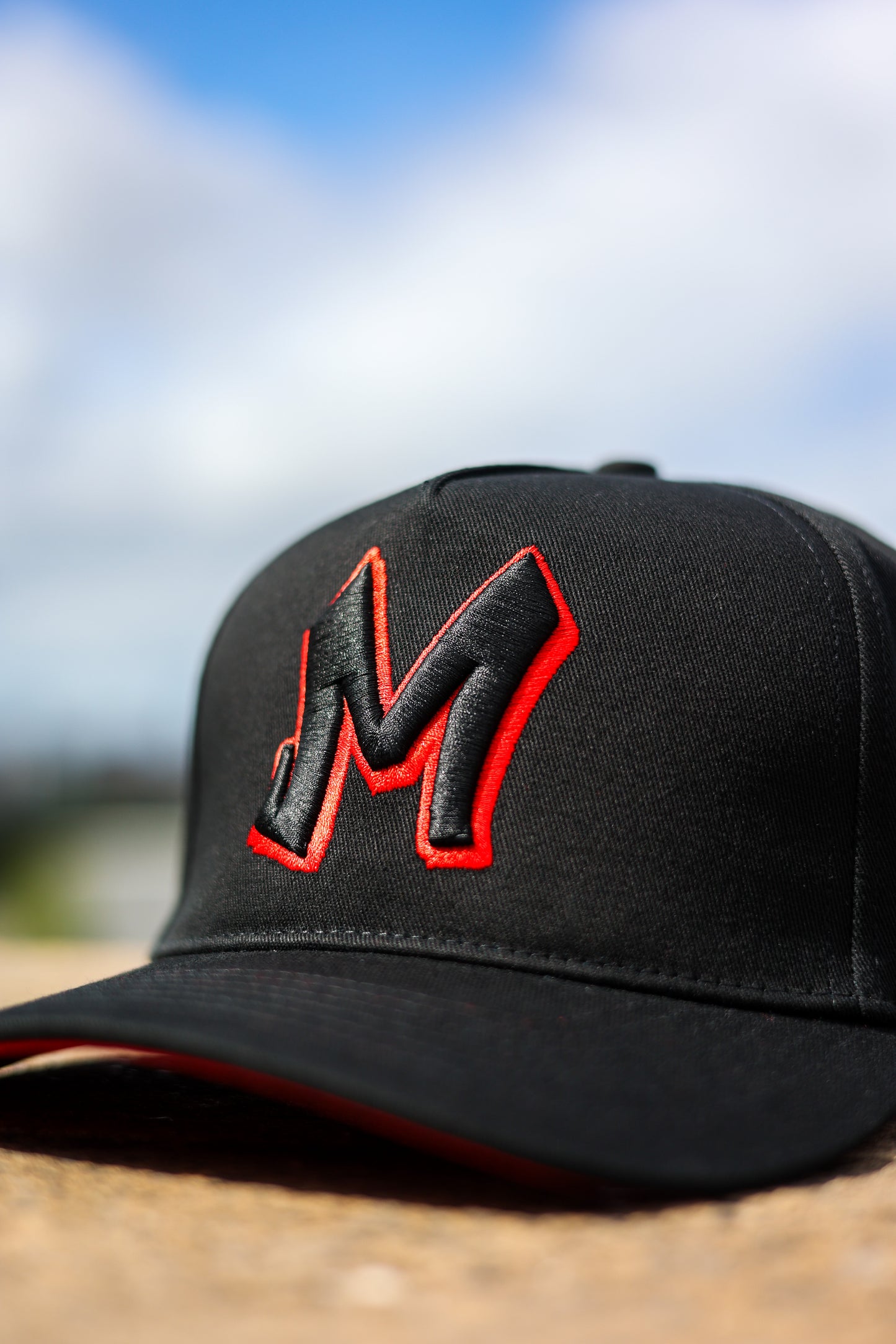 M Logo Black Cap Red Stitch Contrast