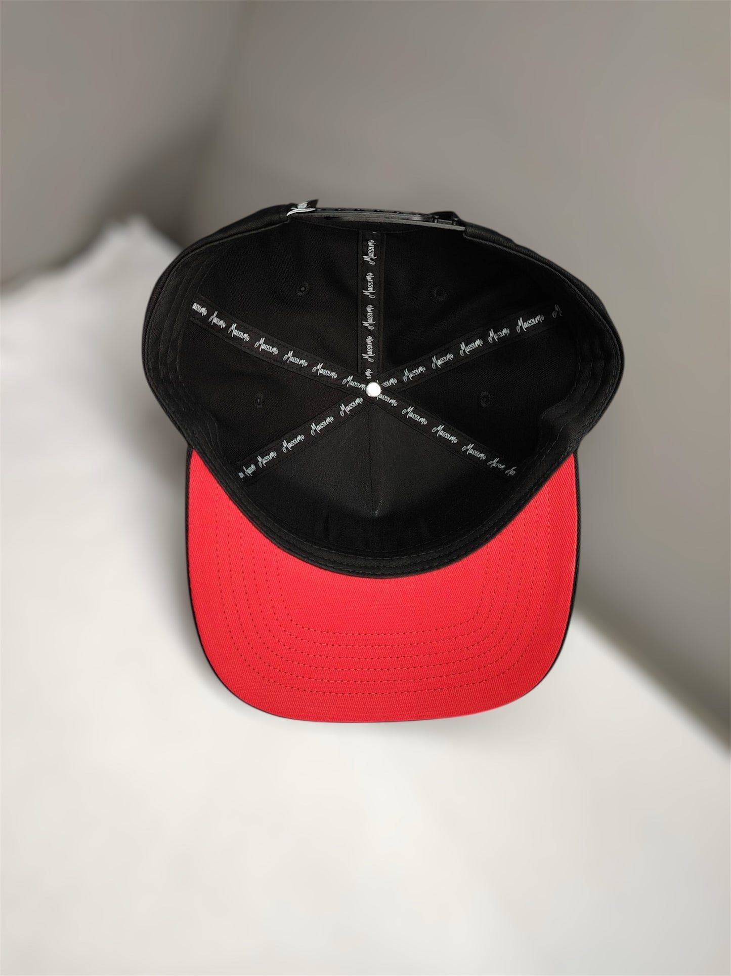 M Logo Black Cap Red Stitch Contrast