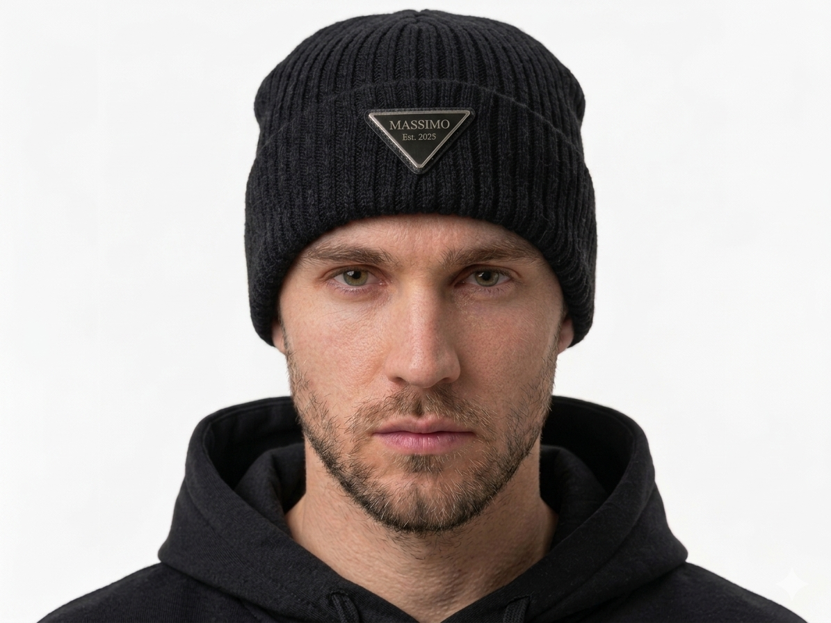 Metal Badge Black Beanie