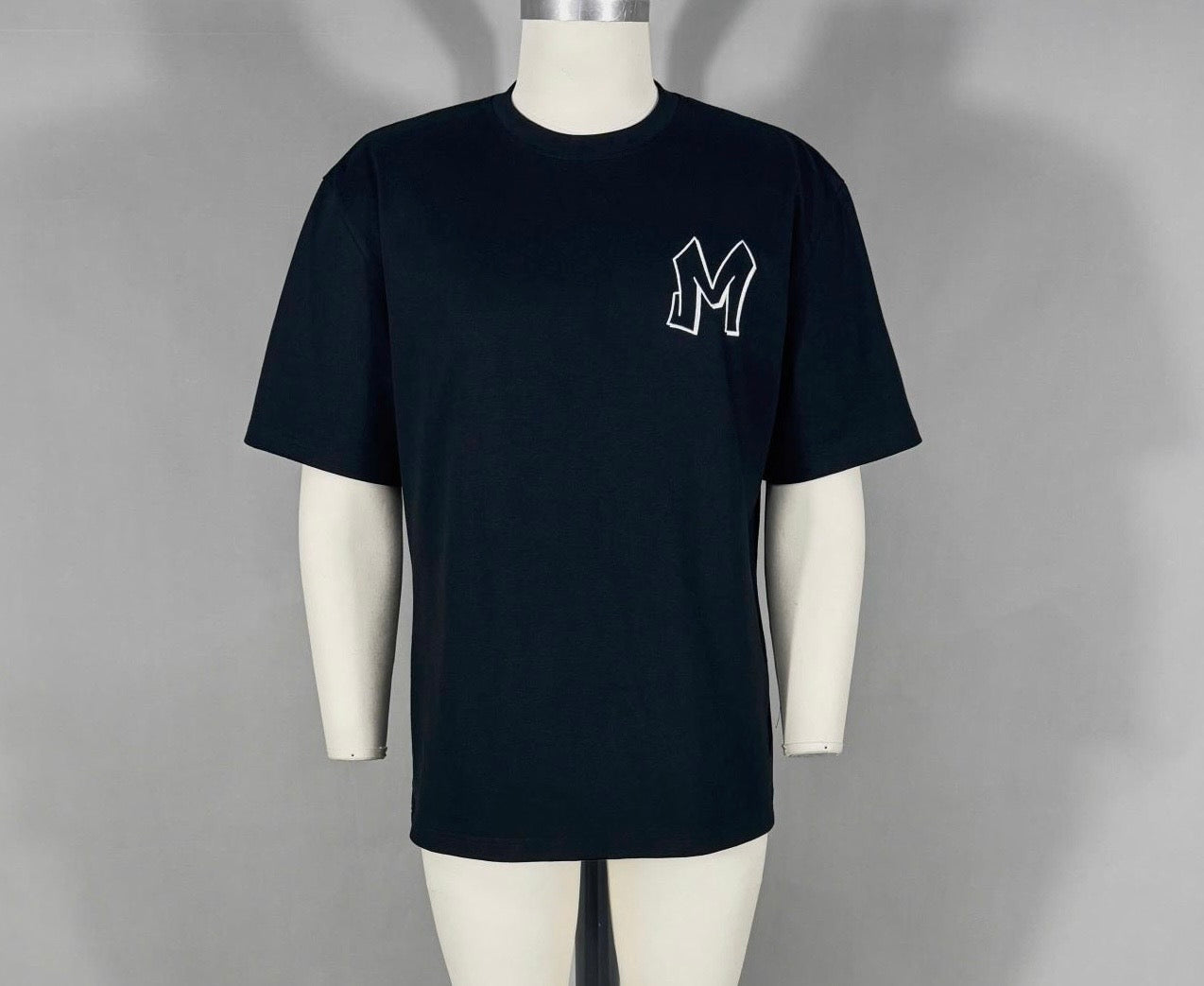 M Logo Black T-Shirt White Stitch Contrast
