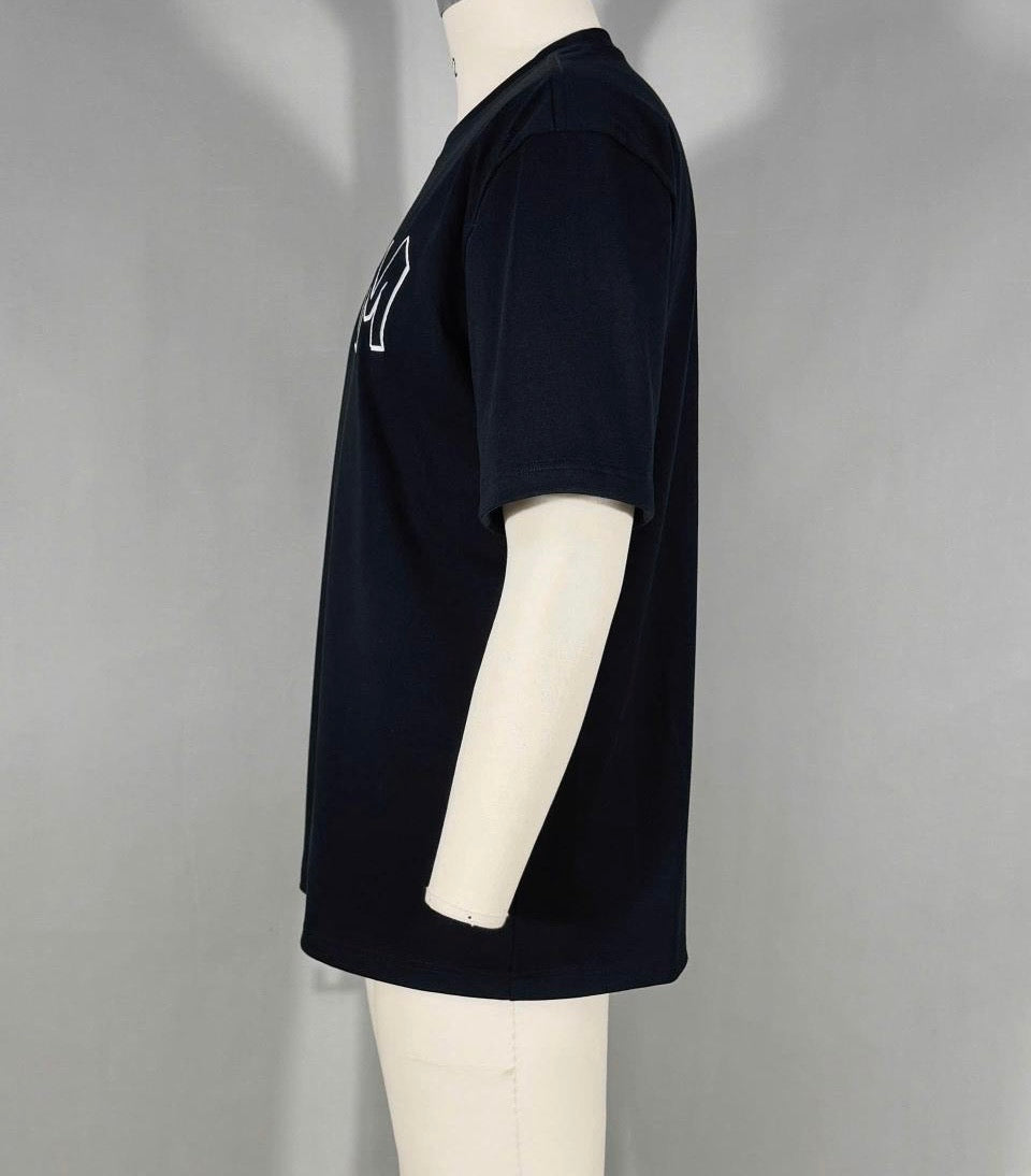 M Logo Black T-Shirt White Stitch Contrast