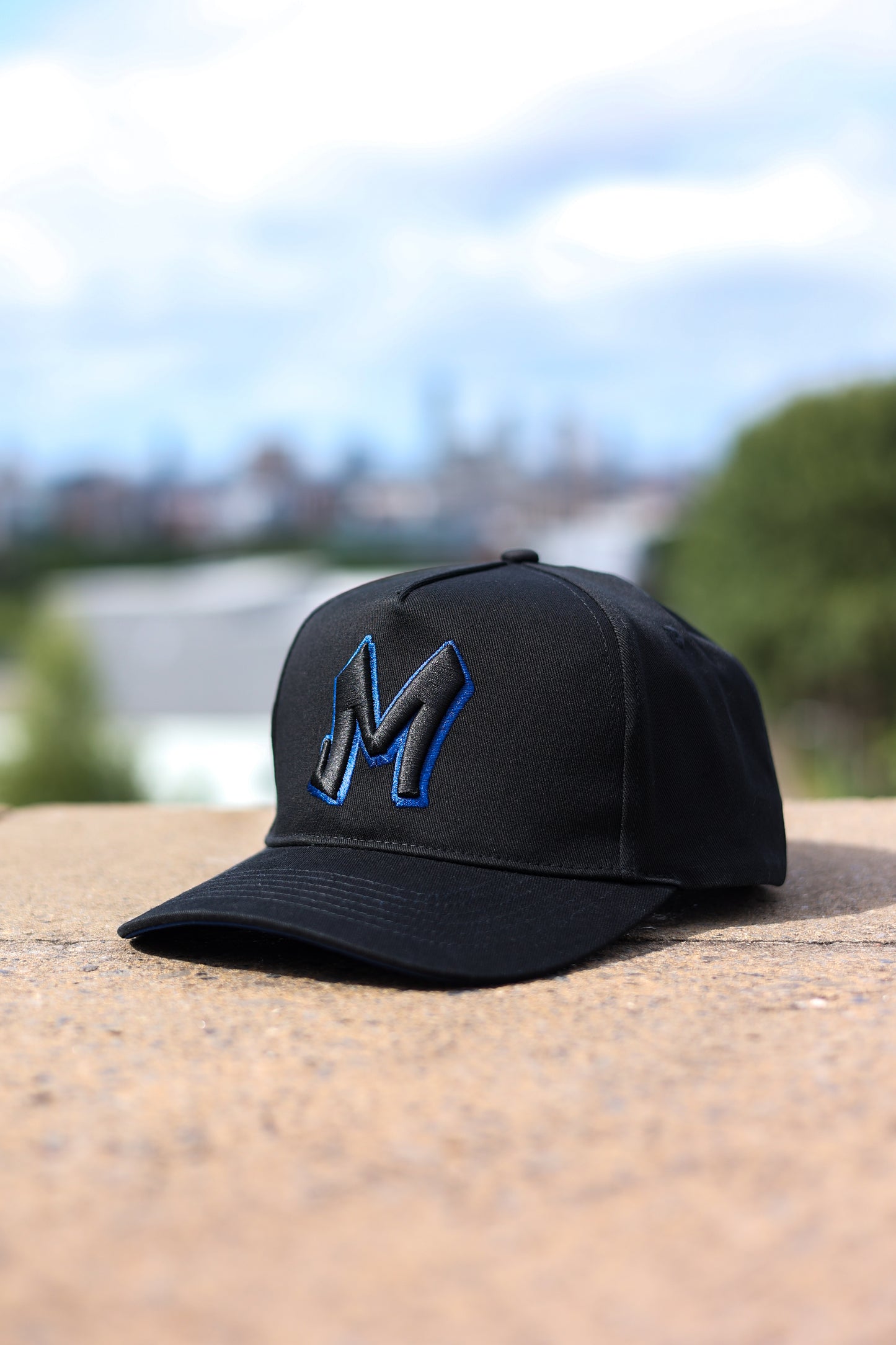 M Logo Black Cap Royal Blue Stitch Contrast