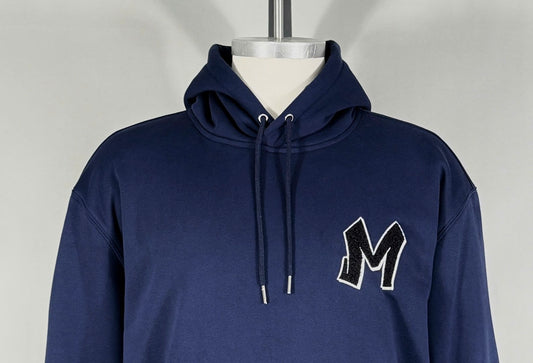 M Logo Navy Hoodie White Stitch Contrast