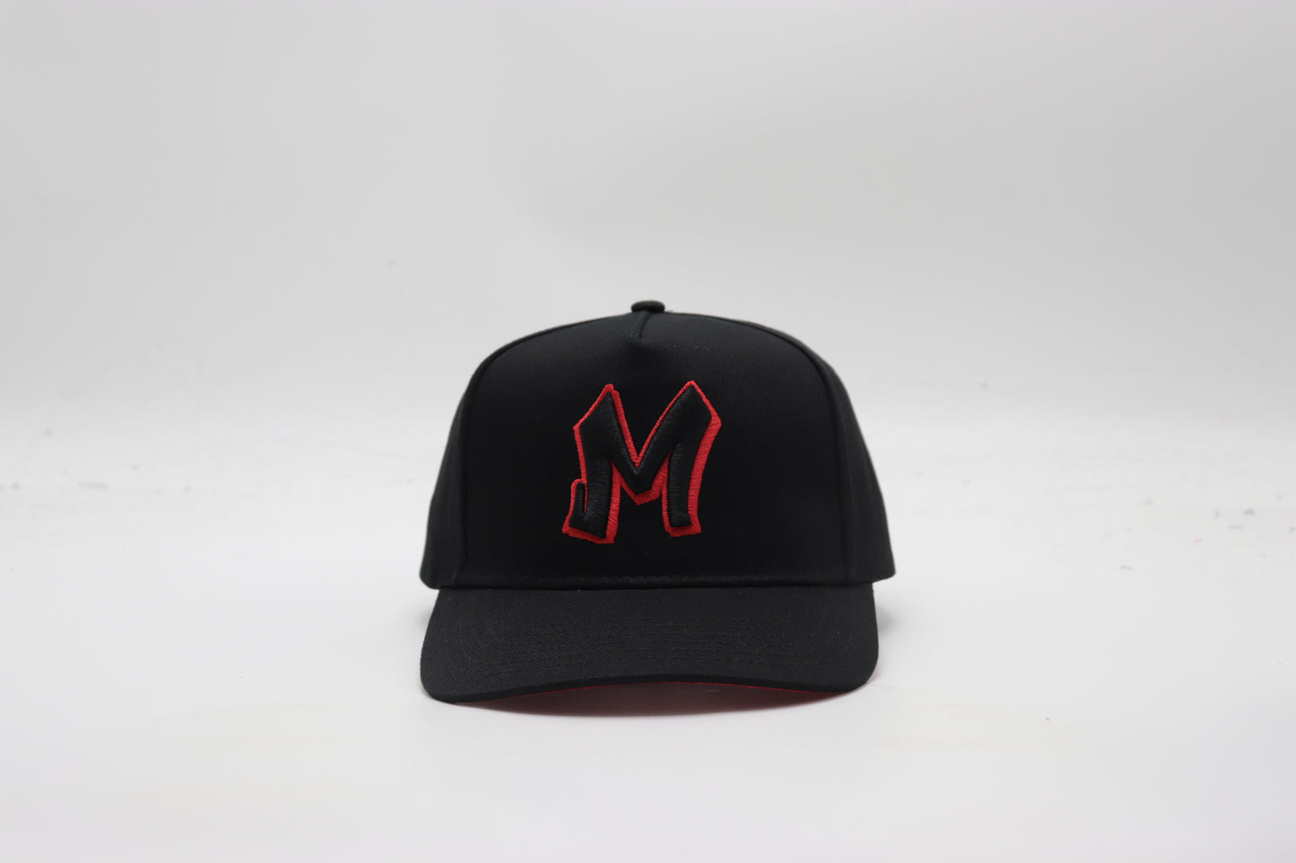 M Logo Black Cap Red Stitch Contrast