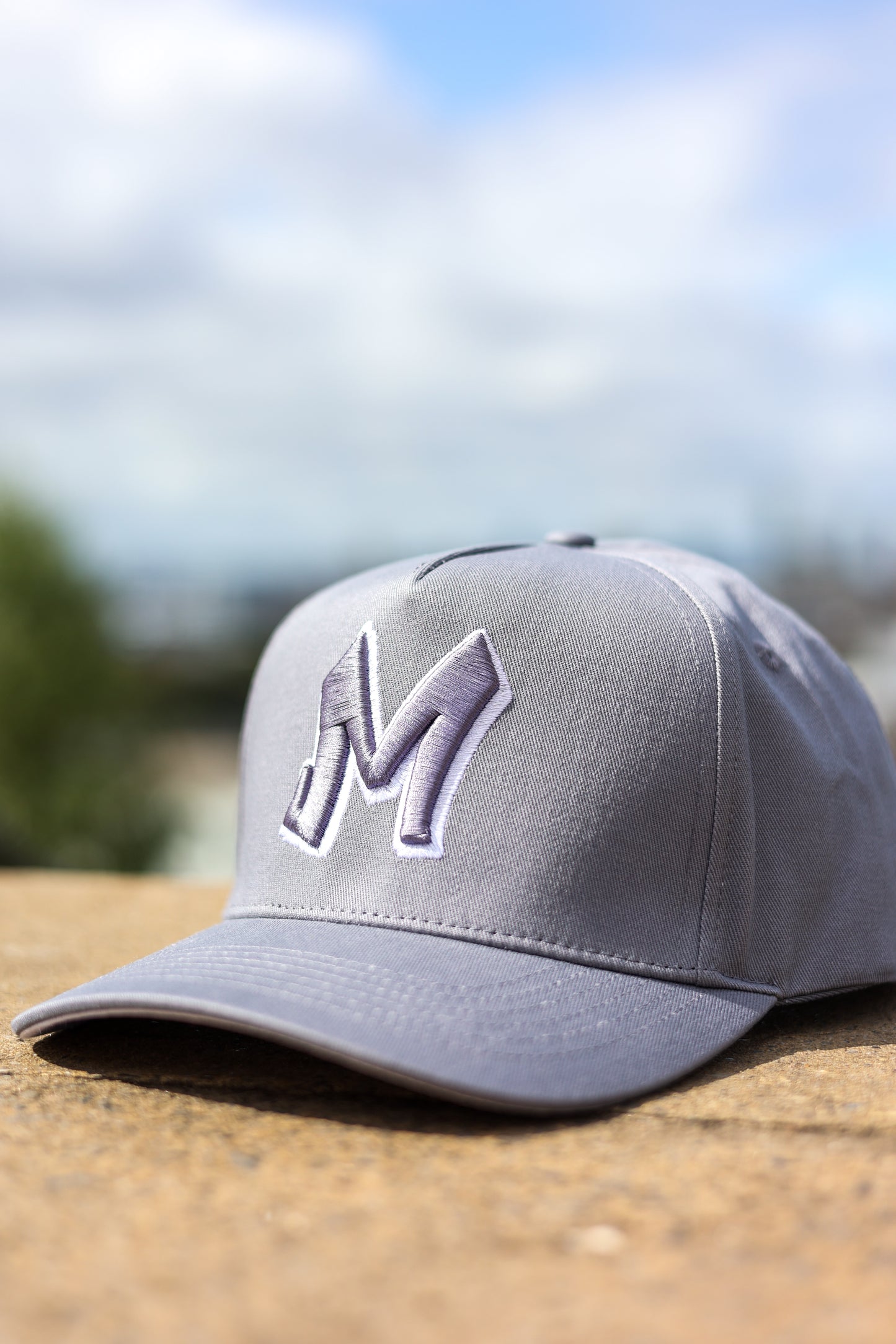 M Logo Grey Cap White Stitch Contrast