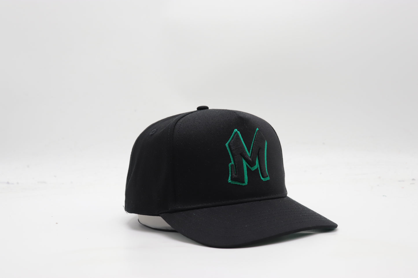 M Logo Black Cap Green Stitch Contrast