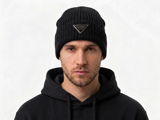 Metal Badge Black Beanie