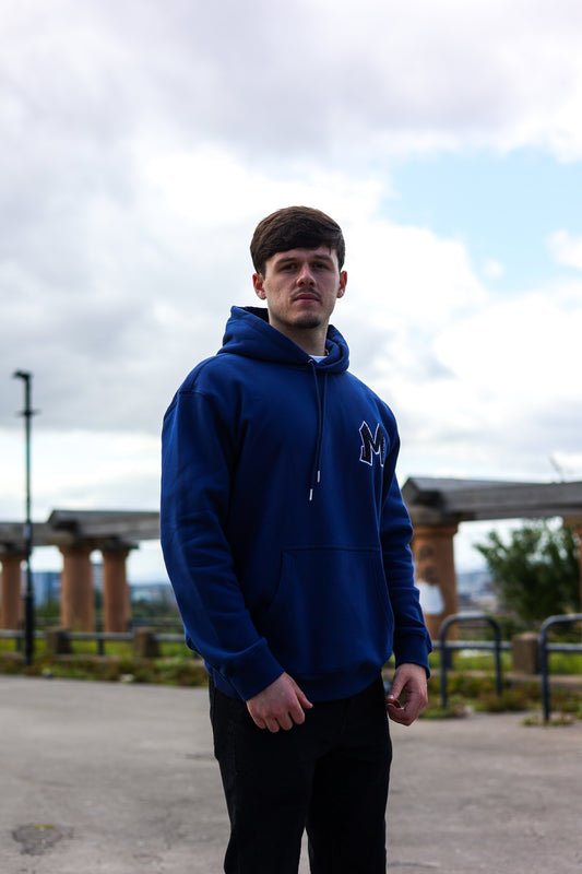 M Logo Navy Hoodie White Stitch Contrast