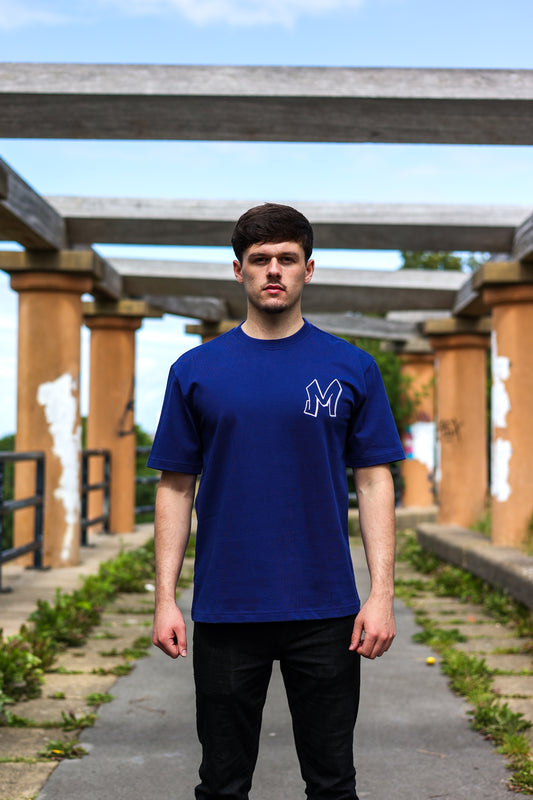 M Logo Navy T-Shirt White Stitch Contrast