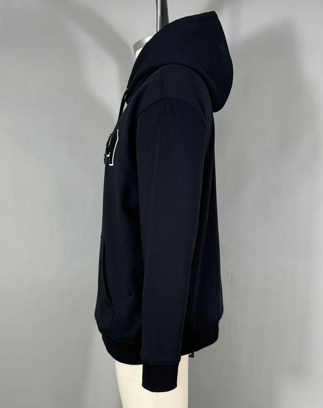 M Logo Black Hoodie White Stitch Contrast