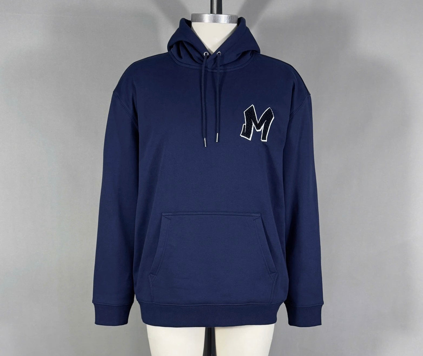 M Logo Navy Hoodie White Stitch Contrast